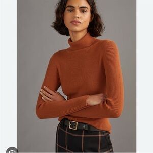 Anthropologie Maeve Terracotta Ribbed Turtleneck Sweater Size L